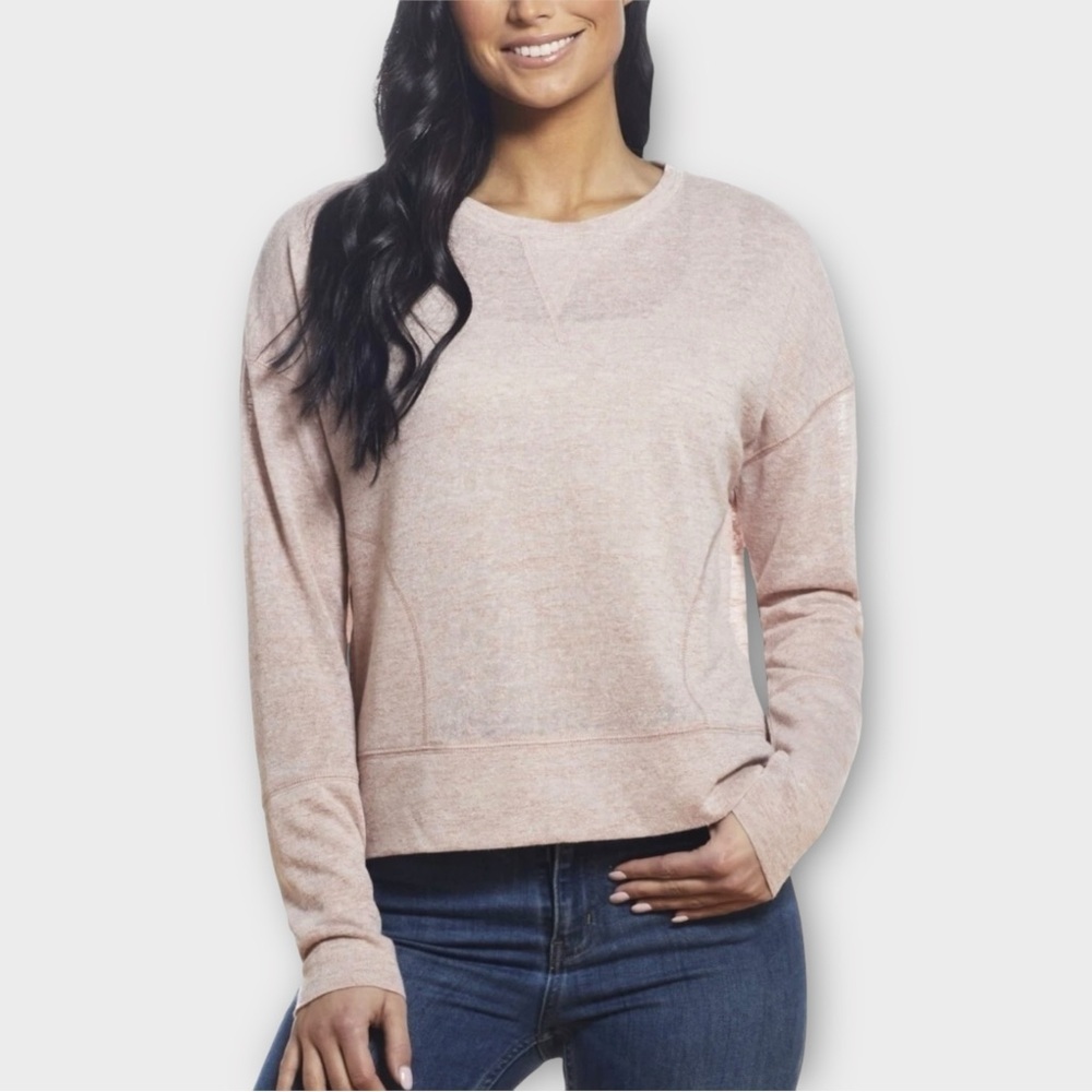 Weatherproof Vintage Long Sleeve Slub Melange Crew Neck Top in Pink Size S